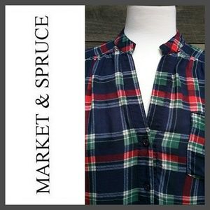 Market & Spruce Colibri Plaid Popover Henley Top
